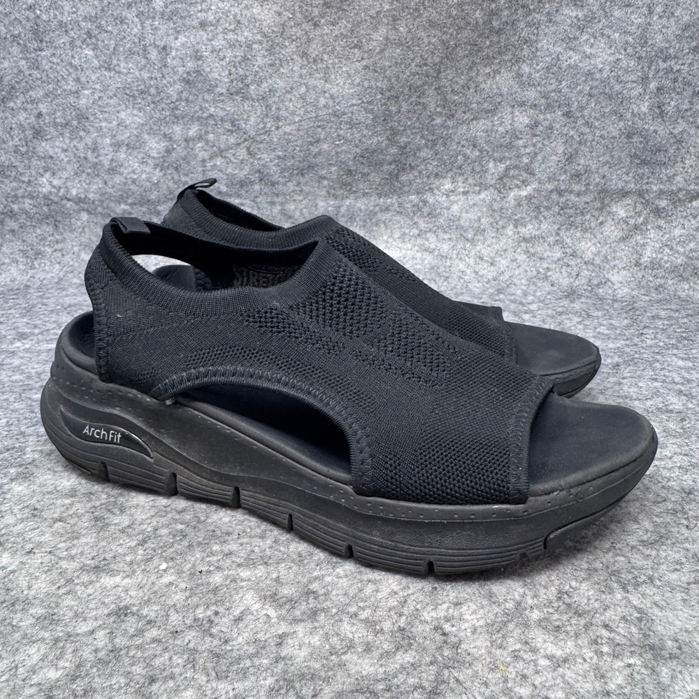 Skechers Sandals Womens Sz 7 Arch Fit City Catch Knit Slingback Comfort Black